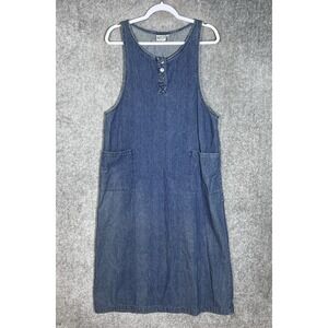 Vintage Match Denim Maxi Dress Womens Large Blue Patch Pockets Modest Prairie